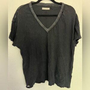 Free People We The Free Distressed V Neck Tee Black Oversized XS